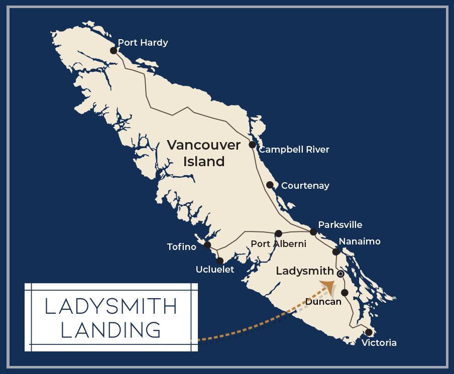 Vancouver Island Map showing location of Ladysmith Landing in Ladysmith